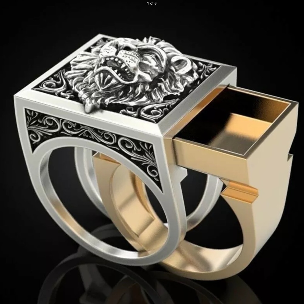 Two Tone Hidden Secret Chamber Lion’s Head Ring!